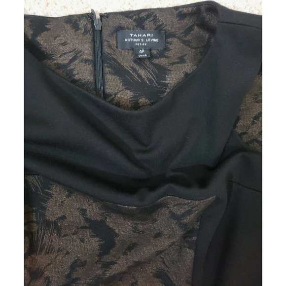 TAHARI ASL ~Woman Size 4Petite~Black/Gold Lined Sheath Formal Dress Fully Lined - Picture 8 of 12